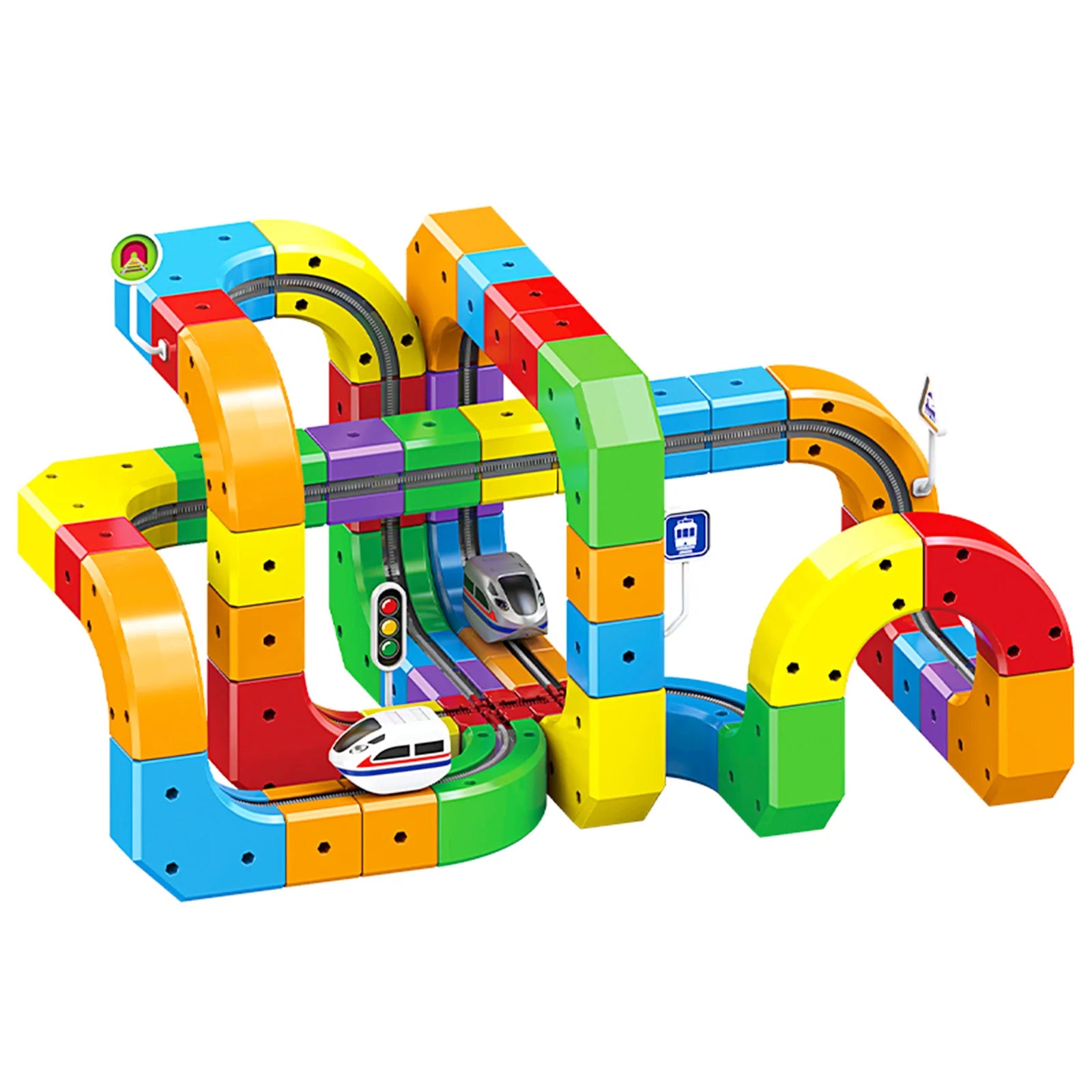 51PCS/ 81PCS/123PCS Magnetic Track Car Set Children's Multi Functional Buckle Block Rail Car Subverting Gravity for DIY Playground for Young Engineers and Develop Spatial Thinking, Fine Motor Skills, and Logical Problem-Solvi