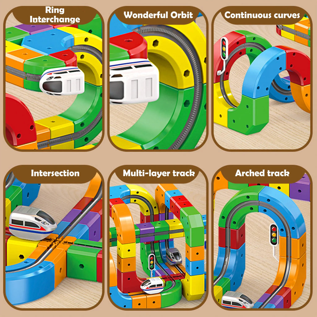 51PCS/ 81PCS/123PCS Magnetic Track Car Set Children's Multi Functional Buckle Block Rail Car Subverting Gravity for DIY Playground for Young Engineers and Develop Spatial Thinking, Fine Motor Skills, and Logical Problem-Solvi