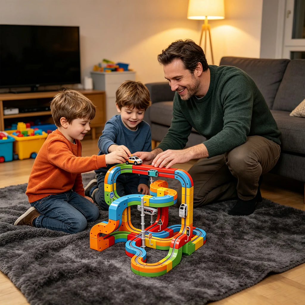 51PCS/ 81PCS/123PCS Magnetic Track Car Set Children's Multi Functional Buckle Block Rail Car Subverting Gravity for DIY Playground for Young Engineers and Develop Spatial Thinking, Fine Motor Skills, and Logical Problem-Solvi