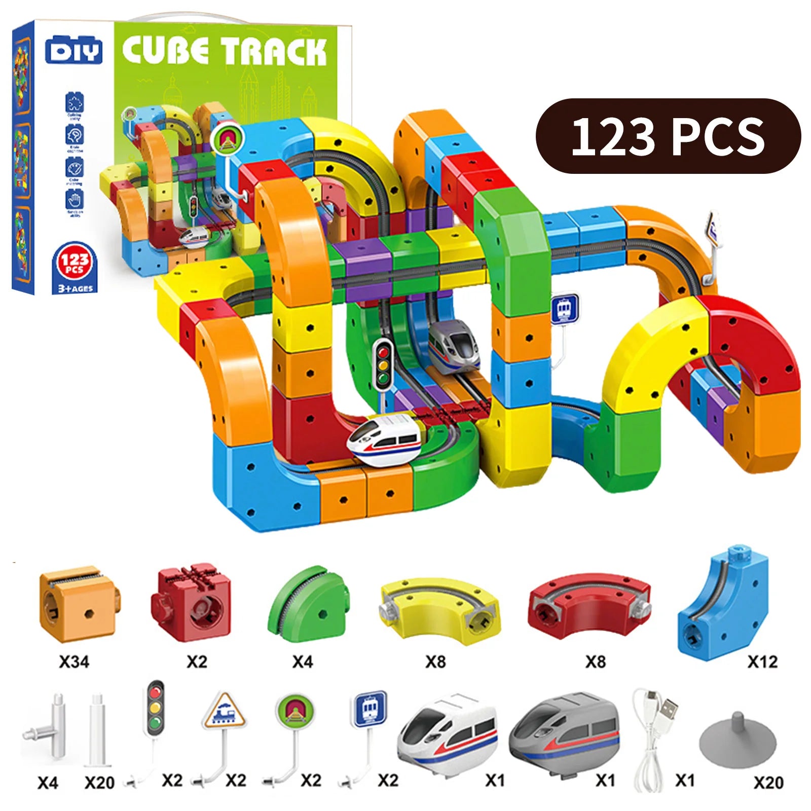 51PCS/ 81PCS/123PCS Magnetic Track Car Set Children's Multi Functional Buckle Block Rail Car Subverting Gravity for DIY Playground for Young Engineers and Develop Spatial Thinking, Fine Motor Skills, and Logical Problem-Solvi