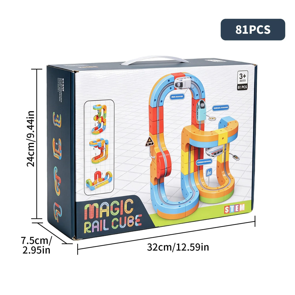 51PCS/ 81PCS/123PCS Magnetic Track Car Set Children's Multi Functional Buckle Block Rail Car Subverting Gravity for DIY Playground for Young Engineers and Develop Spatial Thinking, Fine Motor Skills, and Logical Problem-Solvi