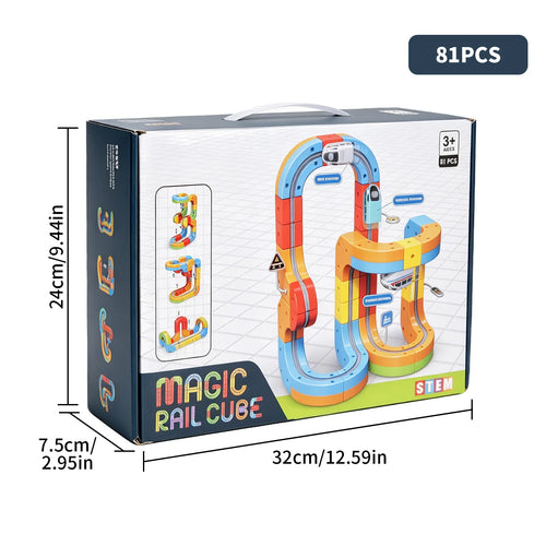 51PCS/ 81PCS/123PCS Magnetic Track Car Set Children's Multi Functional Buckle Block Rail Car Subverting Gravity for DIY Playground for Young Engineers and Develop Spatial Thinking, Fine Motor Skills, and Logical Problem-Solvi