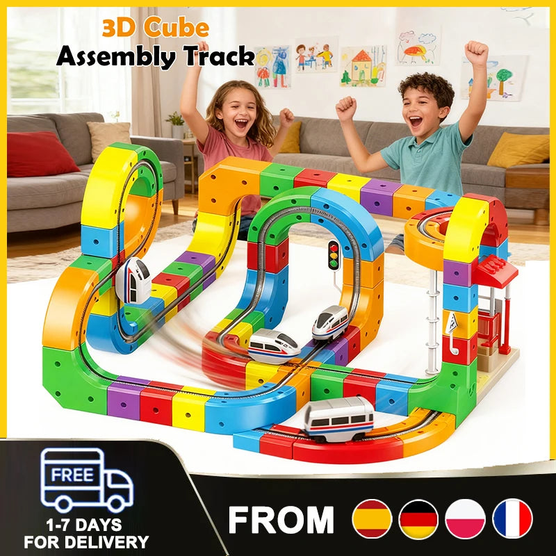 51PCS/ 81PCS/123PCS Magnetic Track Car Set Children's Multi Functional Buckle Block Rail Car Subverting Gravity for DIY Playground for Young Engineers and Develop Spatial Thinking, Fine Motor Skills, and Logical Problem-Solvi