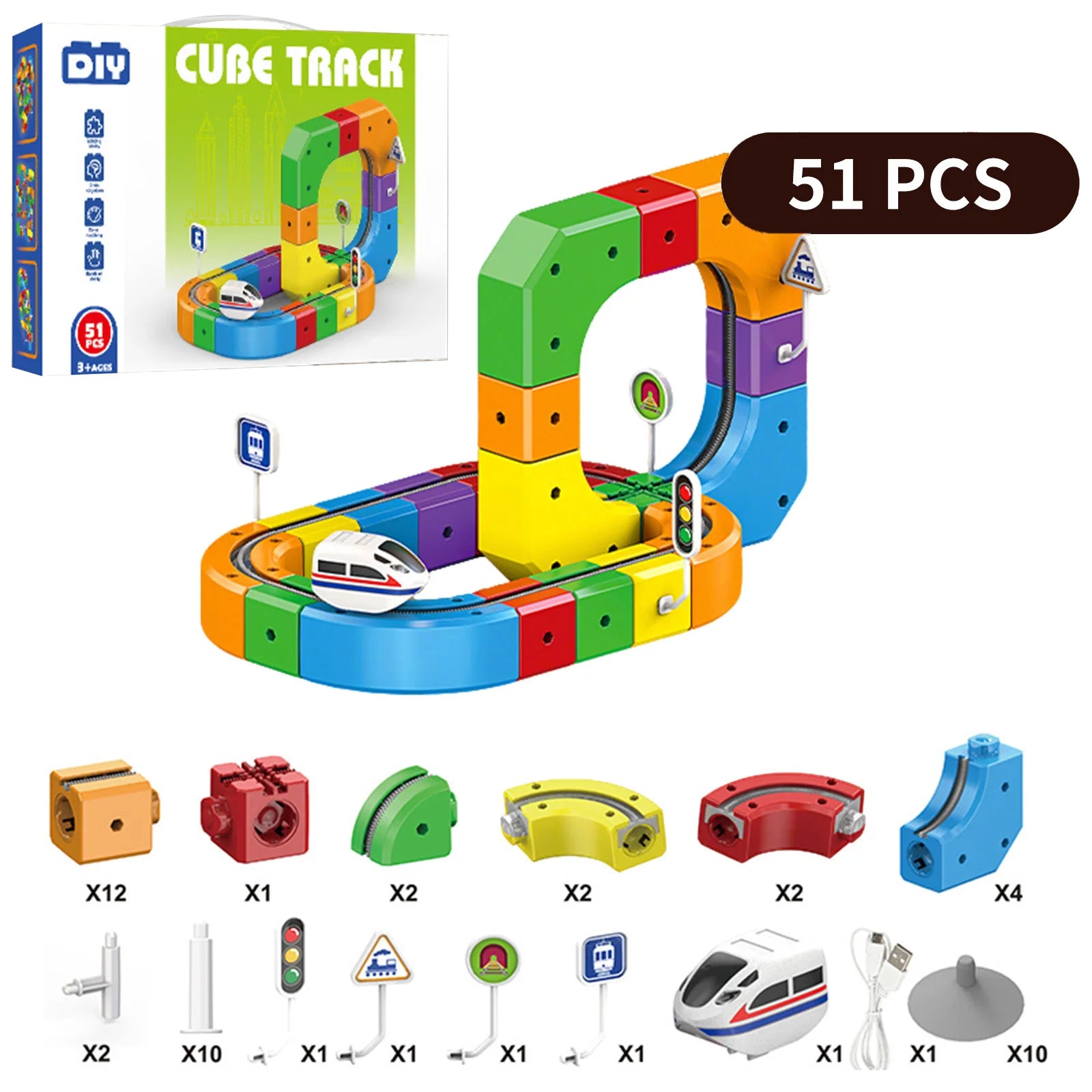51PCS/ 81PCS/123PCS Magnetic Track Car Set Children's Multi Functional Buckle Block Rail Car Subverting Gravity for DIY Playground for Young Engineers and Develop Spatial Thinking, Fine Motor Skills, and Logical Problem-Solvi