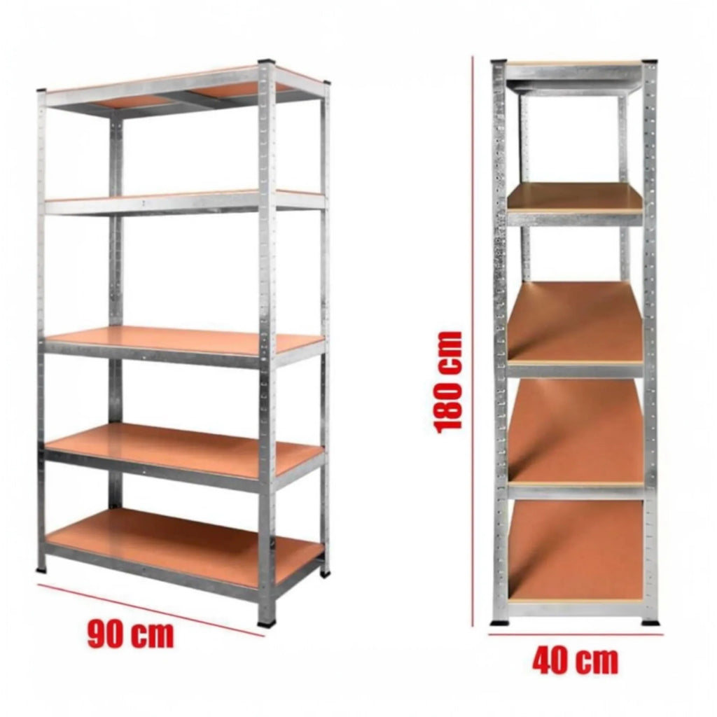Mikomika 5-Shelf Shelving Unit - 875 kg Capacity, 183 cm High, Galvanized Steel Structure, Perfect for Home, Office, and Garage, with Adjustable Leveling Feet for Stability.