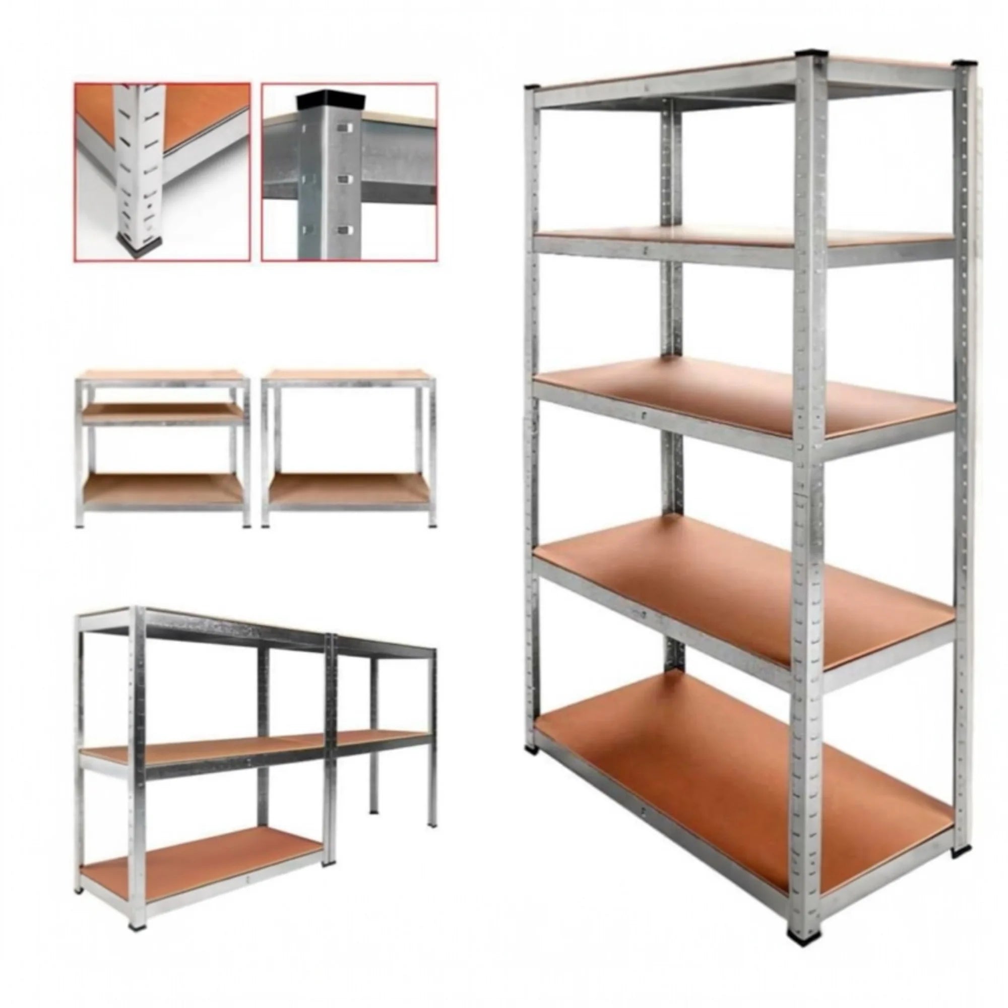 Mikomika 5-Shelf Shelving Unit - 875 kg Capacity, 183 cm High, Galvanized Steel Structure, Perfect for Home, Office, and Garage, with Adjustable Leveling Feet for Stability.