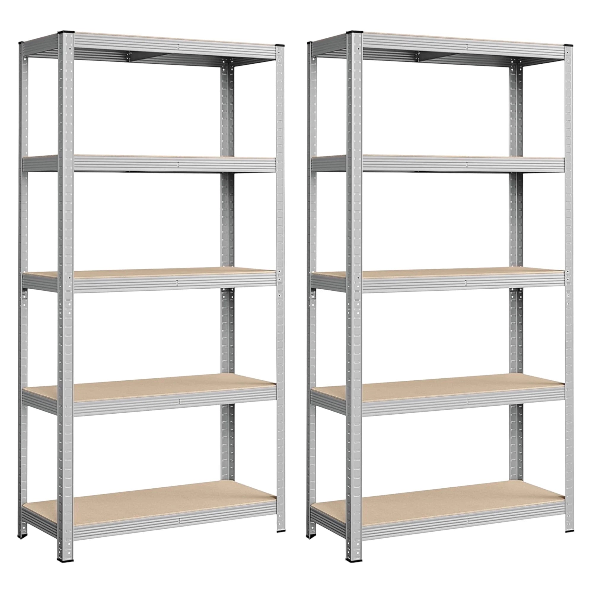Mikomika 5-Shelf Shelving Unit - 875 kg Capacity, 183 cm High, Galvanized Steel Structure, Perfect for Home, Office, and Garage, with Adjustable Leveling Feet for Stability.