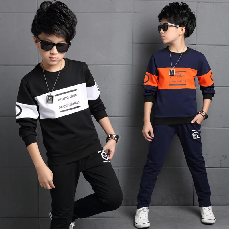 2026 autumn winter Boys Tracksuit spring Children Sets Cotton striped letter T-Shirt + long Pants 2Pcs Suit Clothes 8 10 12 year