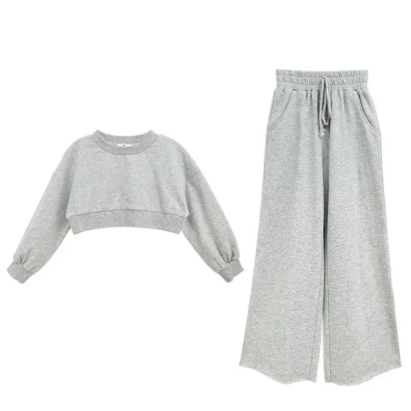 2026 autumn winter Kids tracksuit Children Girls Clothes Casual crop top T-Shirt + wide leg Pant Suit Teenager 4 8 6 10 12 year