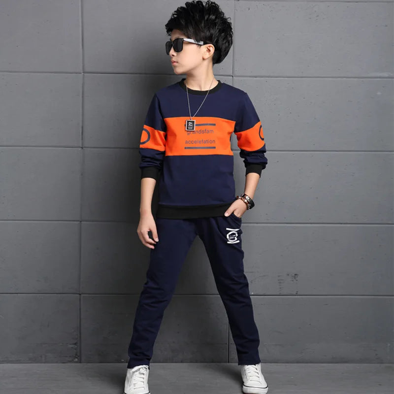 2026 autumn winter Boys Tracksuit spring Children Sets Cotton striped letter T-Shirt + long Pants 2Pcs Suit Clothes 8 10 12 year
