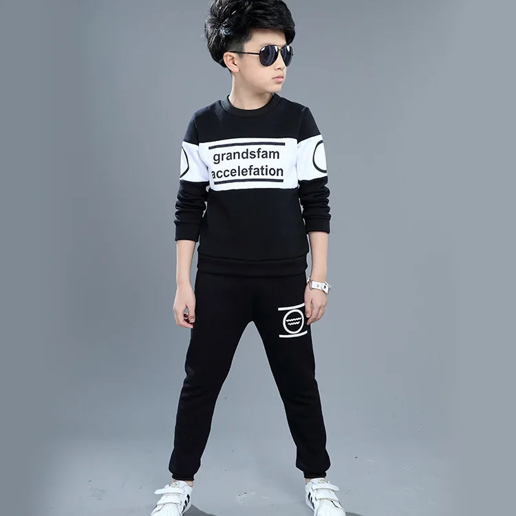 2026 autumn winter Boys Tracksuit spring Children Sets Cotton striped letter T-Shirt + long Pants 2Pcs Suit Clothes 8 10 12 year