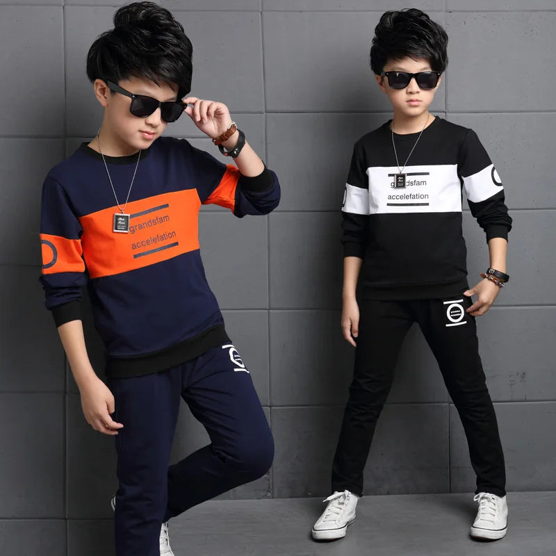 2026 autumn winter Boys Tracksuit spring Children Sets Cotton striped letter T-Shirt + long Pants 2Pcs Suit Clothes 8 10 12 year