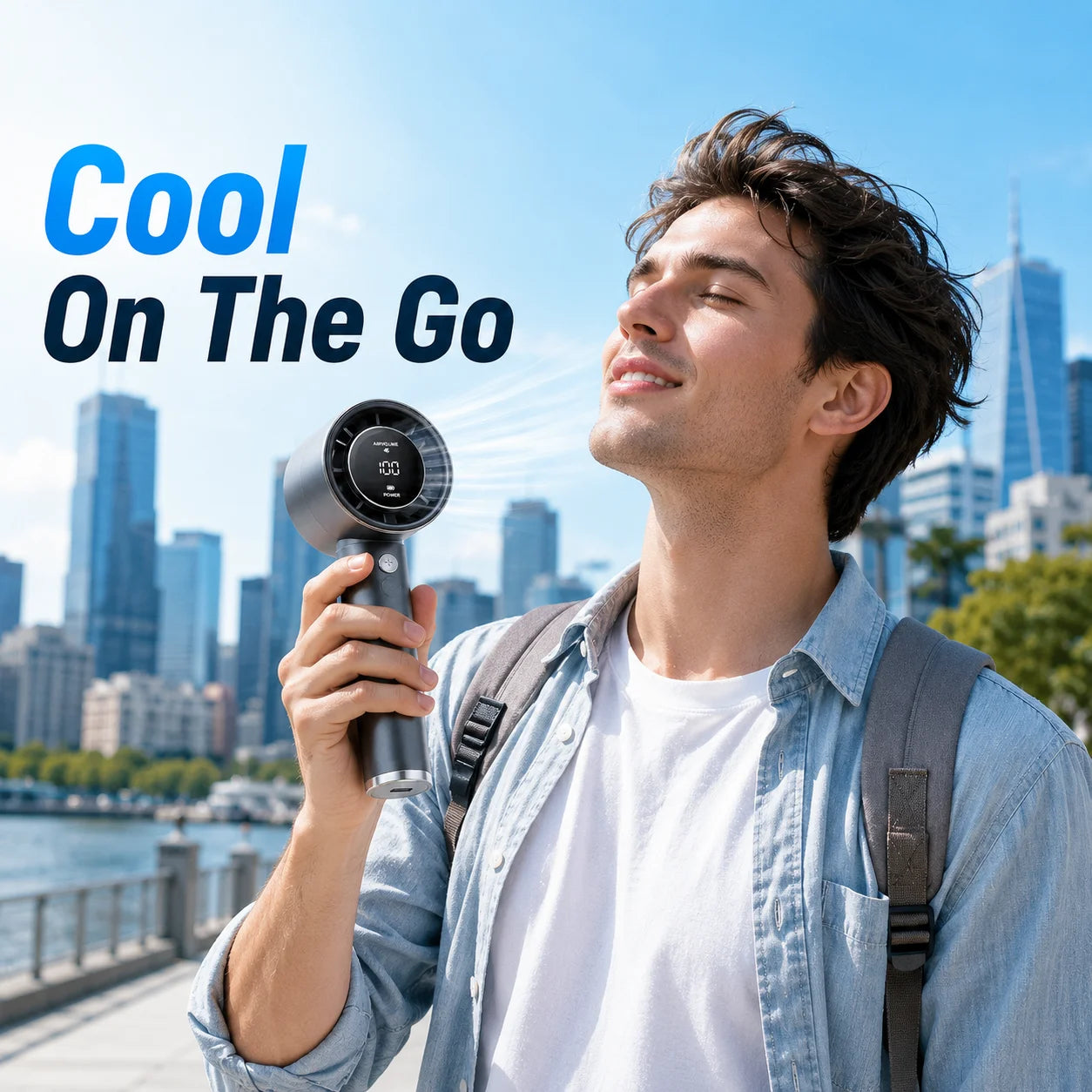 USB Rechargeable Turbo Fan Portable Handheld Mini Air Cooler LED Display Quiet Cooling for Outdoor Travel Office Desk Home Use
