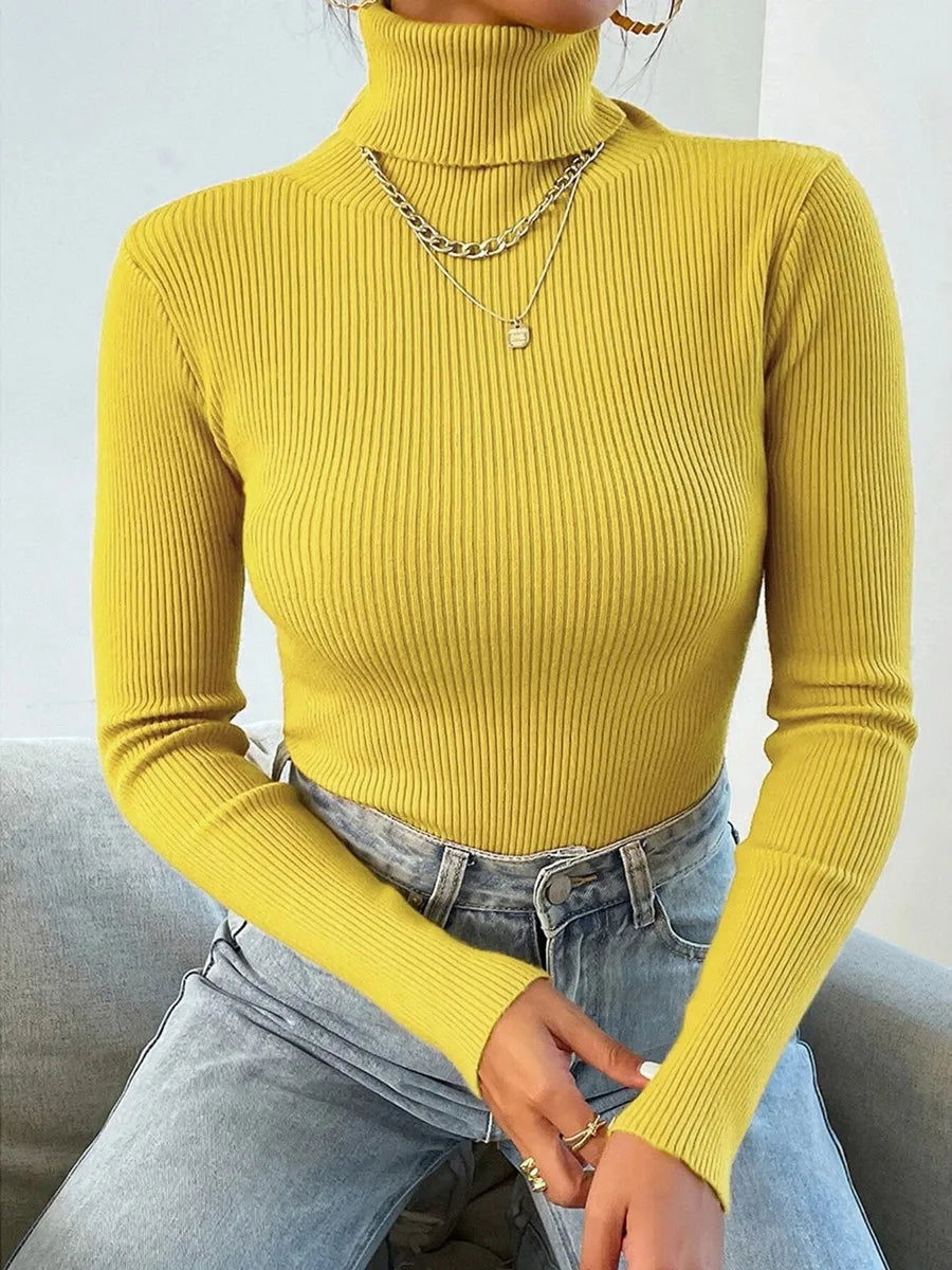 Autumn Winter Women Knit Solid Turtleneck Pull Sweater Casual Rib Jumper Tops Female Home Pullover Y2K Clothing 2026