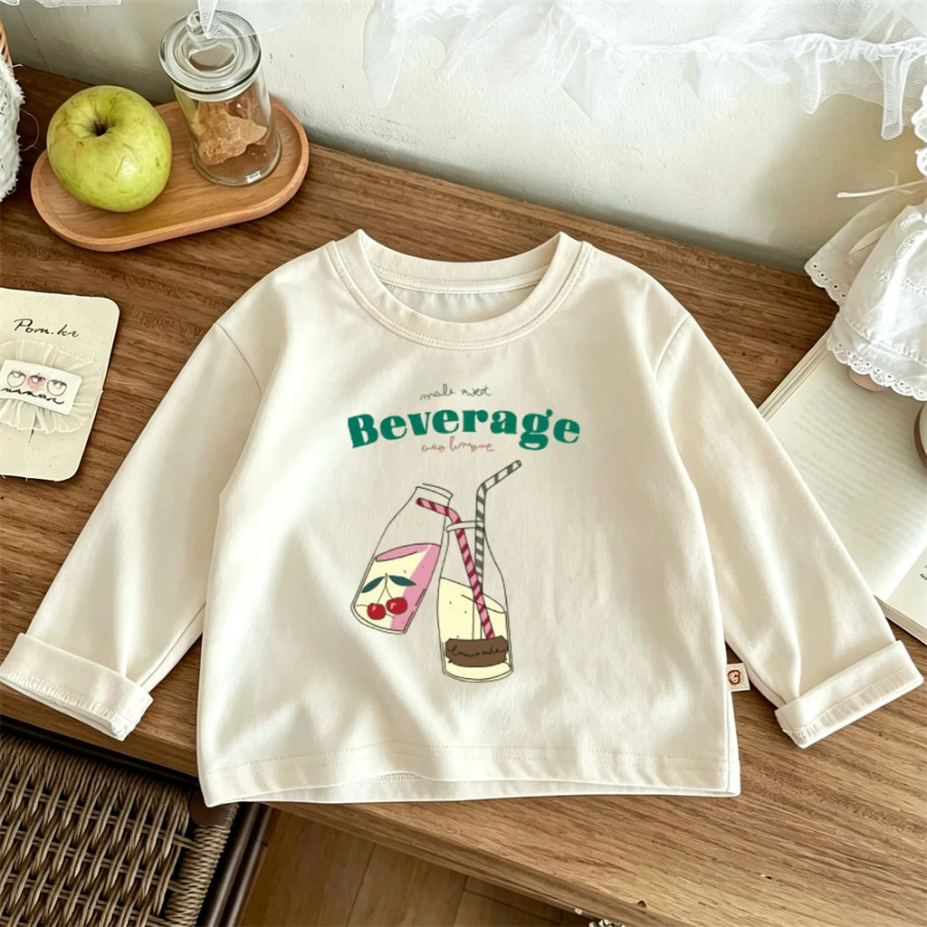 2 3 4 5 6 7Years Old Boys Girls Cartoon T-shirt Printing Base Shirt Loose Casual Spring Long Sleeve Infant Crewneck Pullovers