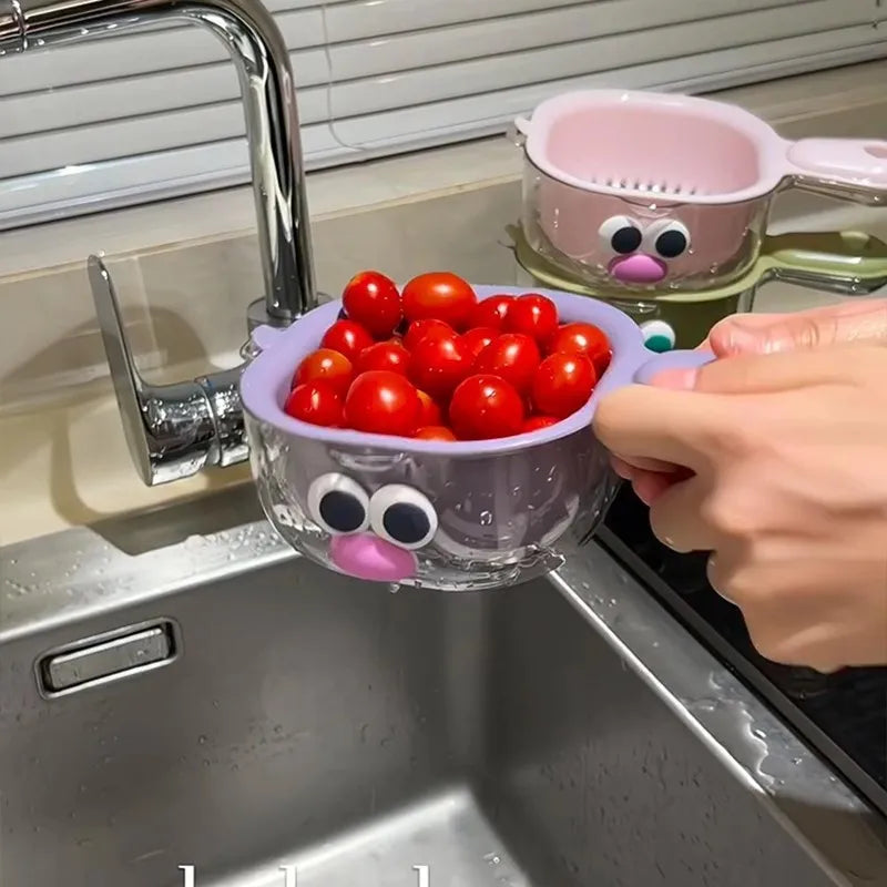 1pcs Dopamine Drainage Basket Fruit Washing Artifact Double-layer Food Grade Thick Wall Hanging Fruit Basket Kitchen