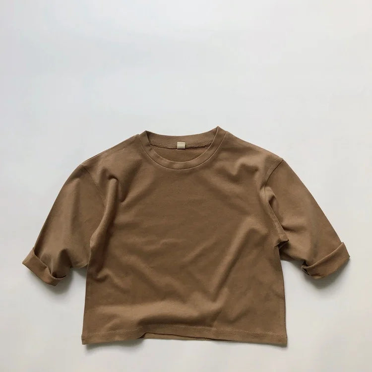 100%Cotton Unisex Children Boys Girls Toddler T-shirts Full Sleeve Kids Tees