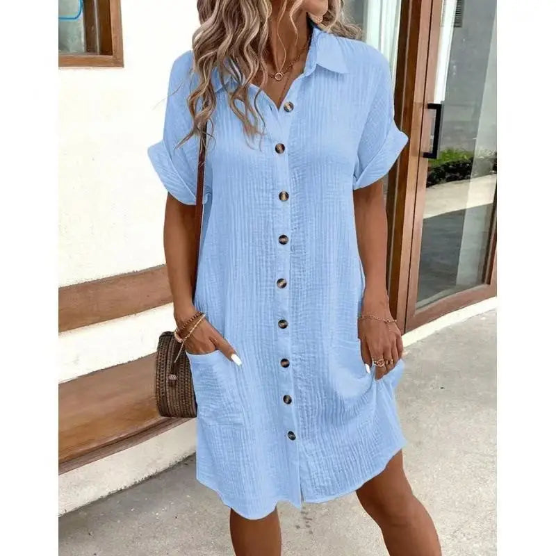 Fashion Casual Cotton Linen Style Dress Woman Short Sleeved Loose Dresses for Women Harajuku Long Shirts Ropa Mujer Vestido