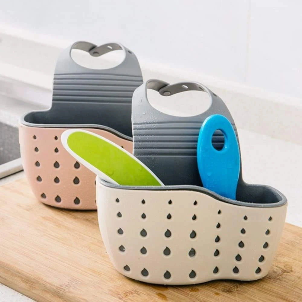1pc Sink Faucet Drain Basket Hanging Bag Without Punching Adjustable Kitchen Dishwashing Sponge Storage Rack