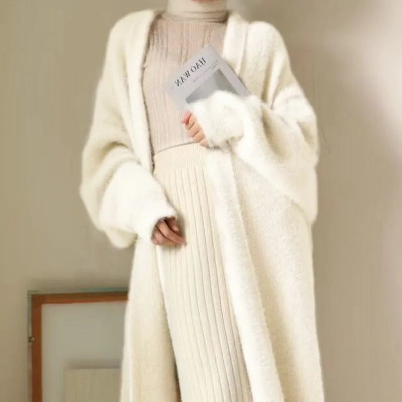 white Long Cardigan for women 2026 new winter clothes Knitted fluffy long sleeve Cashmere sweater coat korean style warm vintage