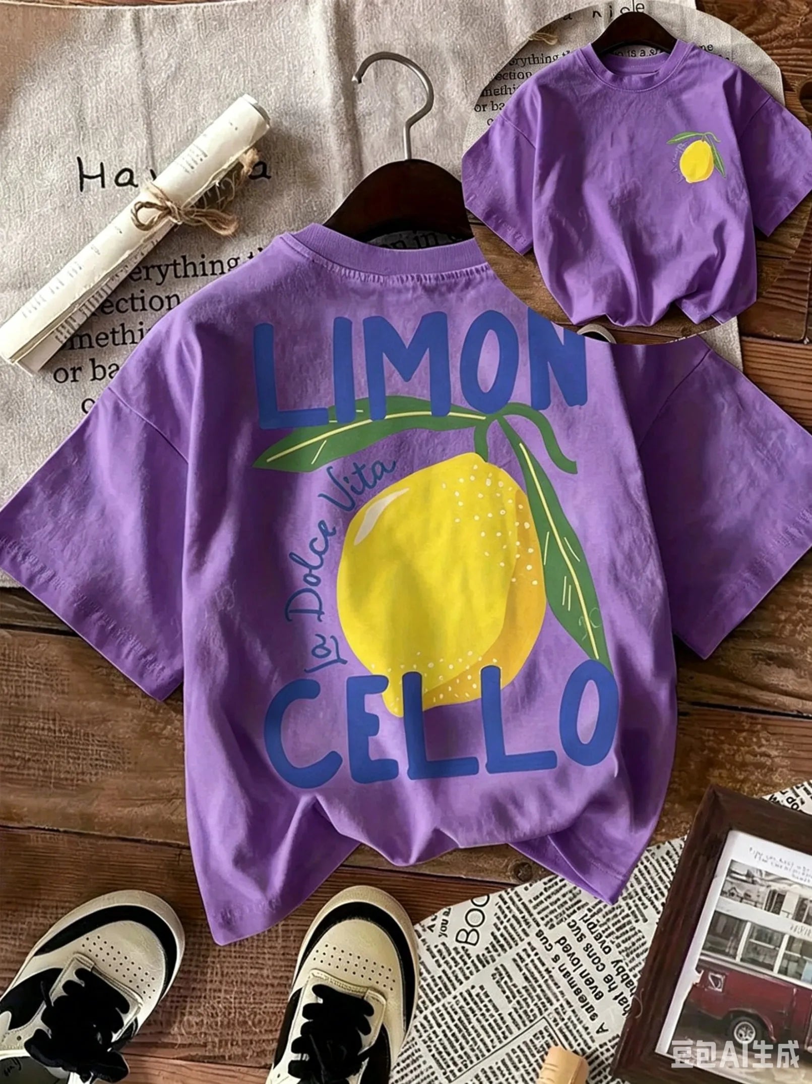 New Summer Cotton T-Shirt for Kids, Daily Casual Style, Breathable and Comfortable, Short-Sleeved, with a Cartoon Lemon Print.