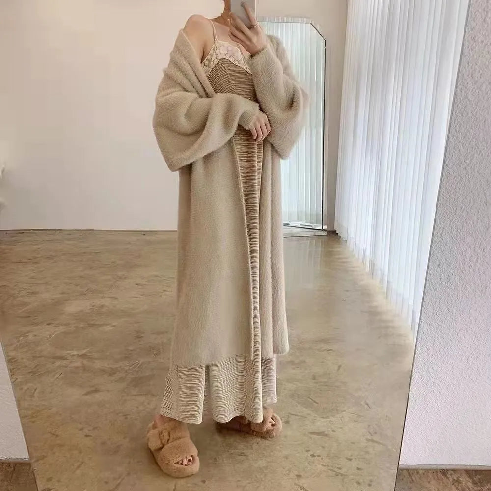 white Long Cardigan for women 2026 new winter clothes Knitted fluffy long sleeve Cashmere sweater coat korean style warm vintage