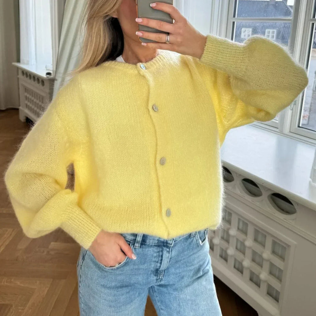 Women Solid Knitted Single Breasted Cardigan O-neck Long Sleeve Loose Soft Sweater 2024 Autumn Lady Knitwear ﻿