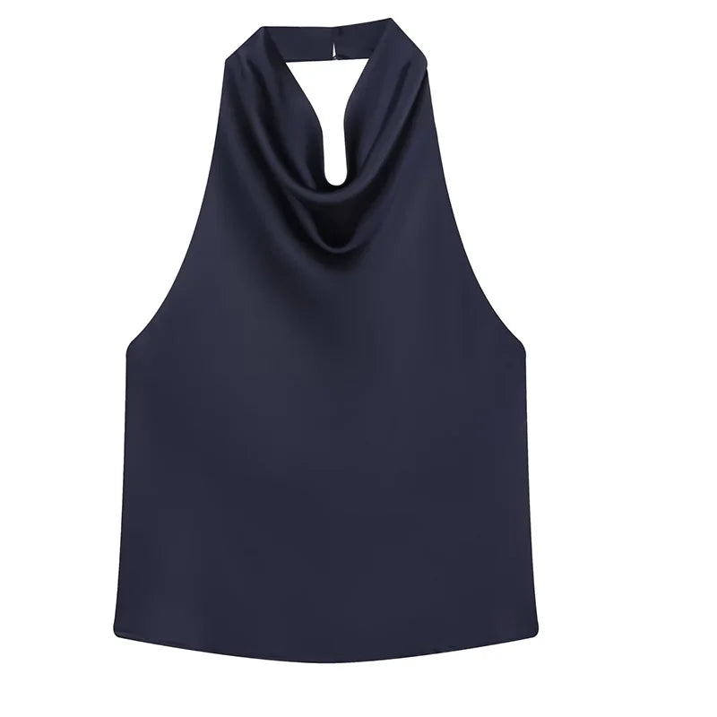 HXAO Halter Neck Women's Top Off Shoulder Satin Crop Top Women Summer Sexy Backless Tank Party Tops Y2K Aesthetic Camisole