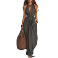 Women Dress with Hidden Side Pockets, Deep V Neck Sleeveless Beach Sundress, Summer Flowy Maxi Dress with Pockets