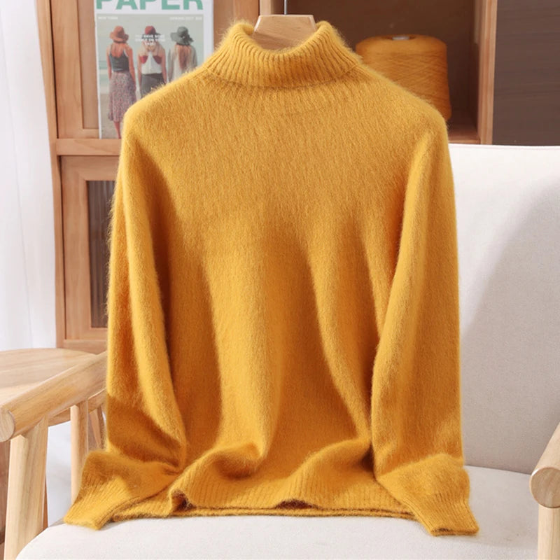 2025 Autumn/Winter New Women's 100% Mink Fur High Collar Sweater With Thick Pullover knit Sweater, Solid Color, High-End Fashion