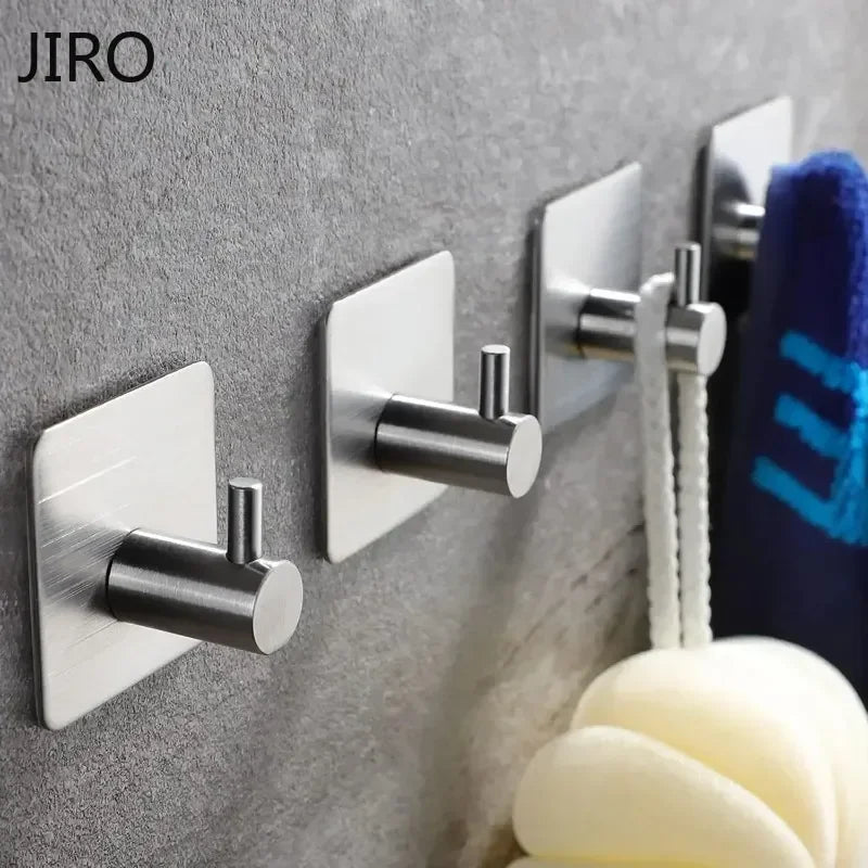 1/2/6Pcs Strong Adhesive Wall Hook Sticker Hanging Coat Rack Clothes Hanger Shower Robe Hook Kitchen Bathroom Towel hooks Black