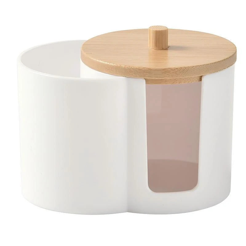 Desk-mounted PS Cotton Swab & Cotton Pad Storage Box with Lid - Dustproof Plastic Container for Cosmetics and Powder Puffs