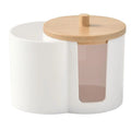 Desk-mounted PS Cotton Swab & Cotton Pad Storage Box with Lid - Dustproof Plastic Container for Cosmetics and Powder Puffs