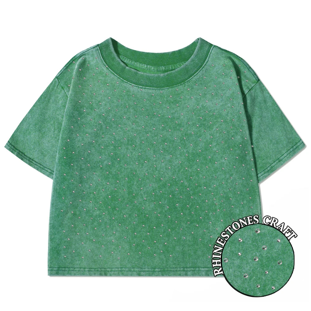 100% Cotton Washed T-Shirts For Women Loose O-Neck Crop Tops Y2k Street Female Clothes Summer Casual Vintage Short Sleeve Tees