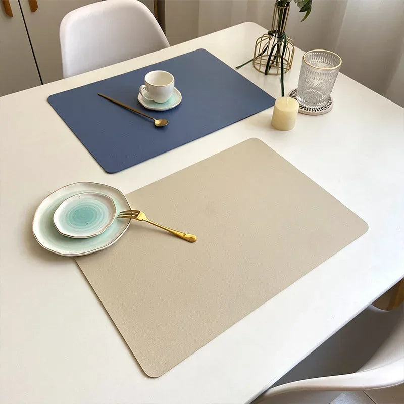 INS Nordic Solid Double Sides Leather Dining Mat Heat Insulation Placemat Home Waterproof Oil Proof Hotel Rectangle Pad