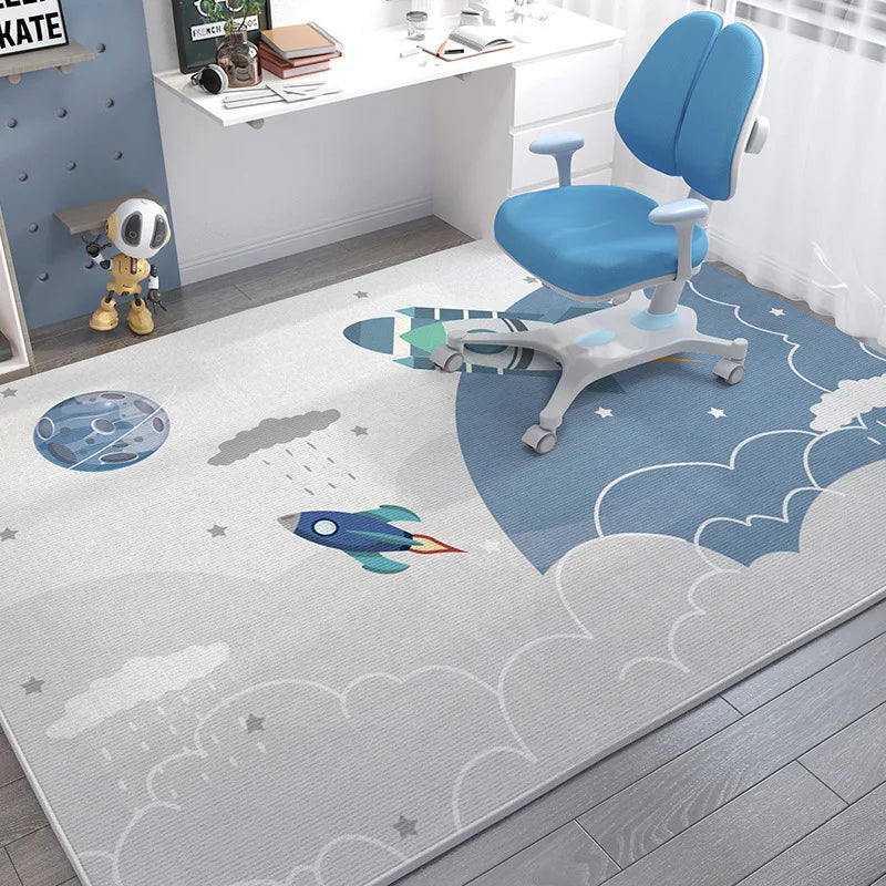 Kids Space Carpet Mat Rug Rocket Astronaut Planets Stars Pattern Soft Floor Mat for Children's Study Room Home Decoration