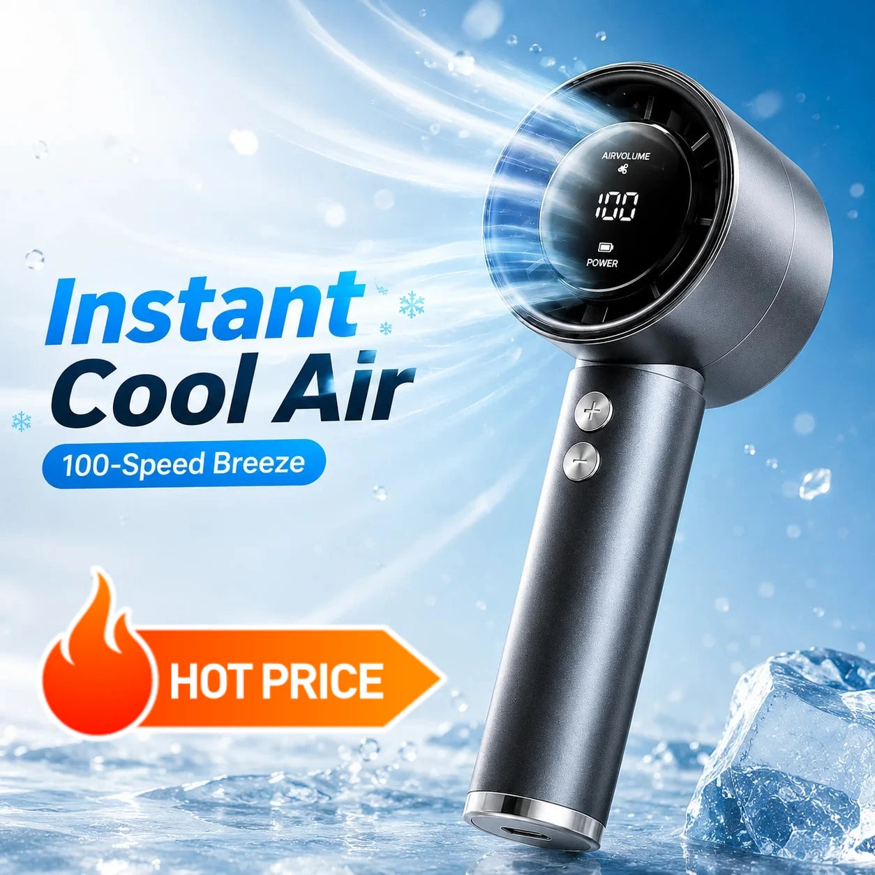 USB Rechargeable Turbo Fan Portable Handheld Mini Air Cooler LED Display Quiet Cooling for Outdoor Travel Office Desk Home Use