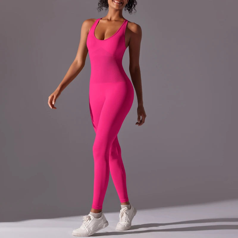 Gym Set Women Training Yoga Suit Sportswear Women Sports Jumpsuit Fitness Rompers Stretch Workout Bodysuits Sexy Back V Jumpsuit