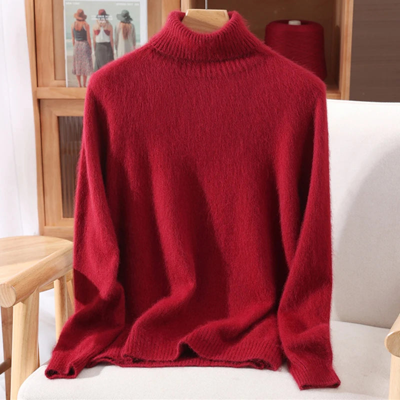 2025 Autumn/Winter New Women's 100% Mink Fur High Collar Sweater With Thick Pullover knit Sweater, Solid Color, High-End Fashion
