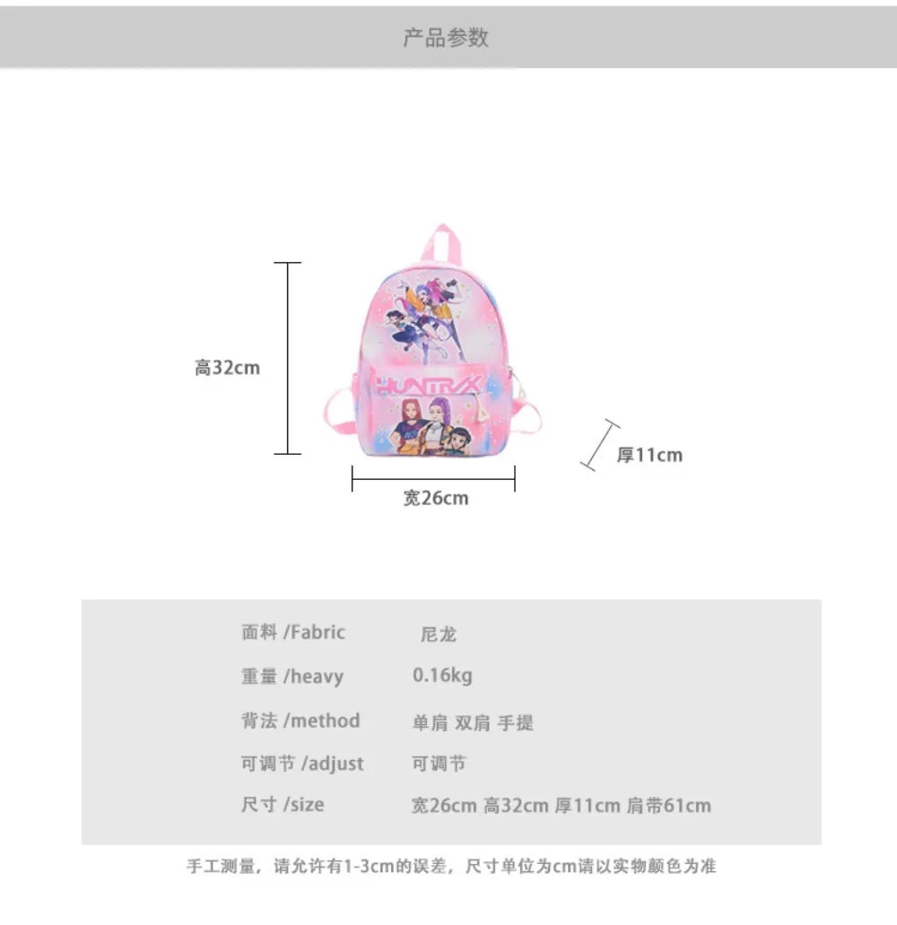 Pink 10-Inch Lightweight Backpack K D H Rumi Mira Zoey HUNTR/X Saja School Bag for Boys And Girls Kindergarten Moch