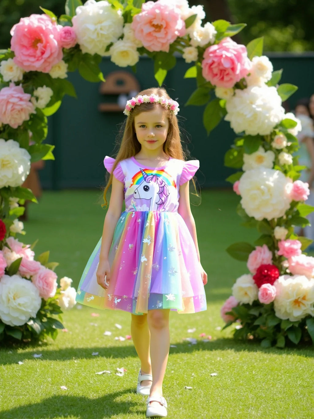Summer Kids Baby Girl's Dress Cute Cartoon Printed Sleeveless Princess Dress Colorful Mesh Kids Ball Gown Baby Girls  Clothes