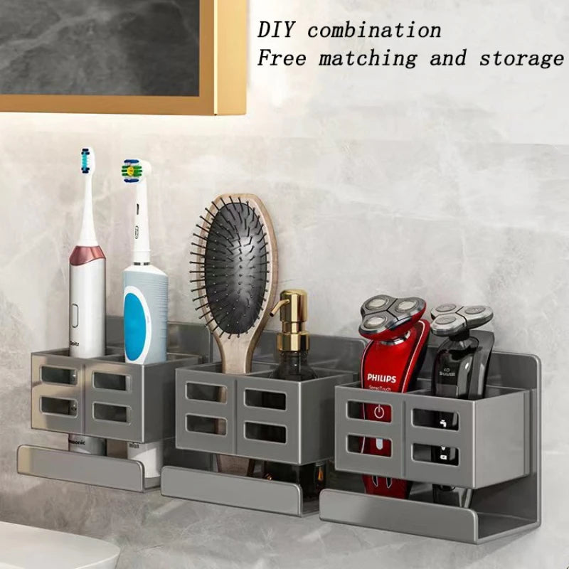 Hole-free Multifunctional Toothbrush Holder Bathroom Razor Hair Comb Toothbrush Storage Rack Wall-Mounted Bathroom Supplies