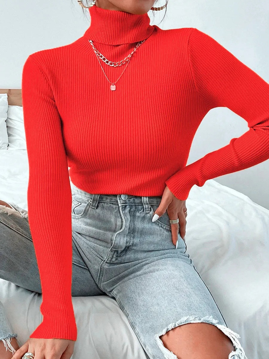Autumn Winter Women Knit Solid Turtleneck Pull Sweater Casual Rib Jumper Tops Female Home Pullover Y2K Clothing 2026
