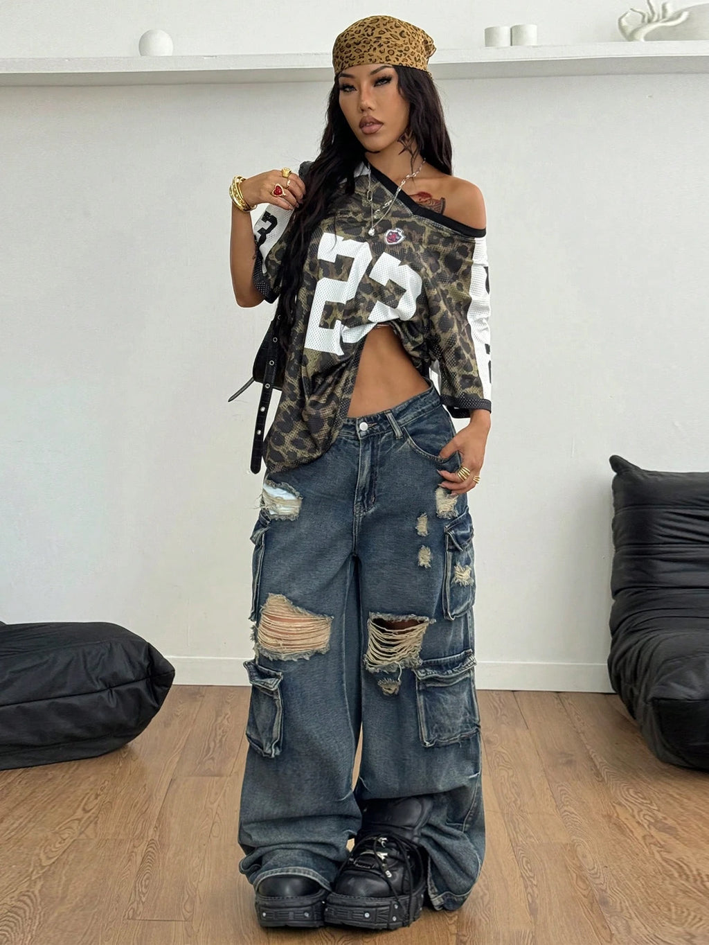 Women's Summer V Neck Short Sleeve T-shirt Leopard 23 Number Oversized Casual Streetwear Daily Sporty Urban Fashion Top
