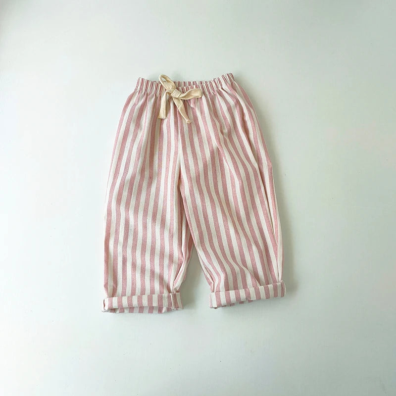 Children's Clothing Linen Cotton Shorts Summer Girls Boys Stripe Pants Kids Baby Casual Vintage Loose Short Pant Girl Clothes