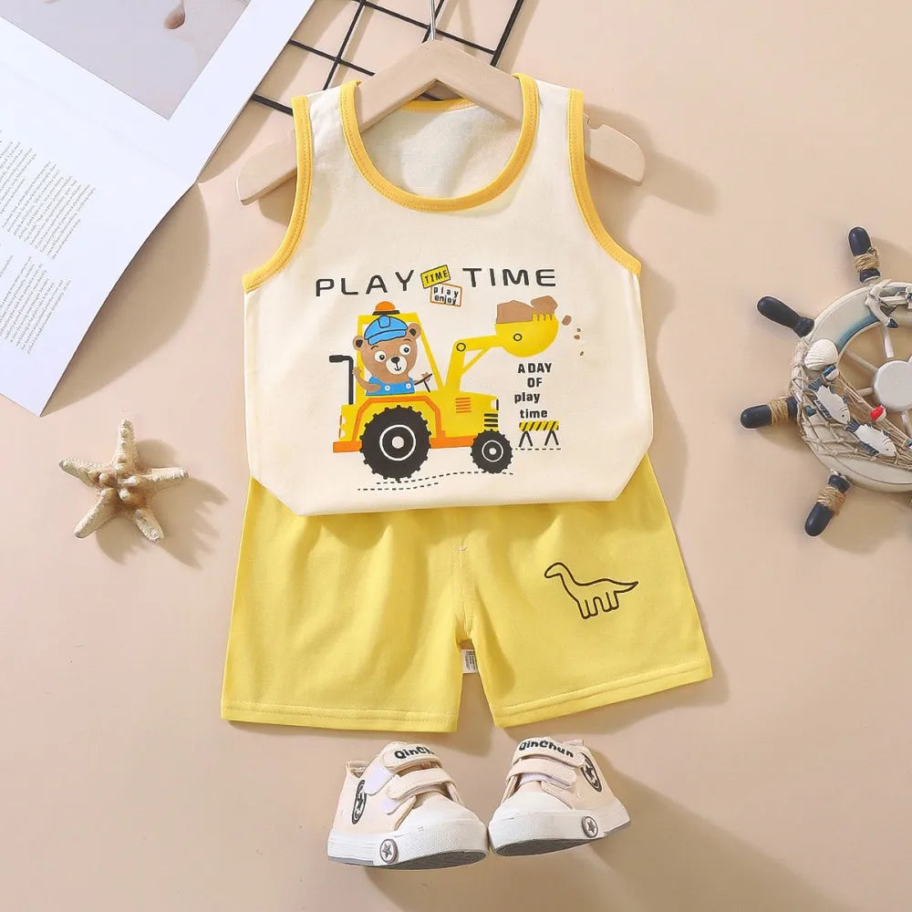 Fashion Kids Clothes Boys Girls Sets Top Shorts 2PCS 100% Cotton Soft Summer Children Baby Cloths T-shirt Shorts Toddler Suit