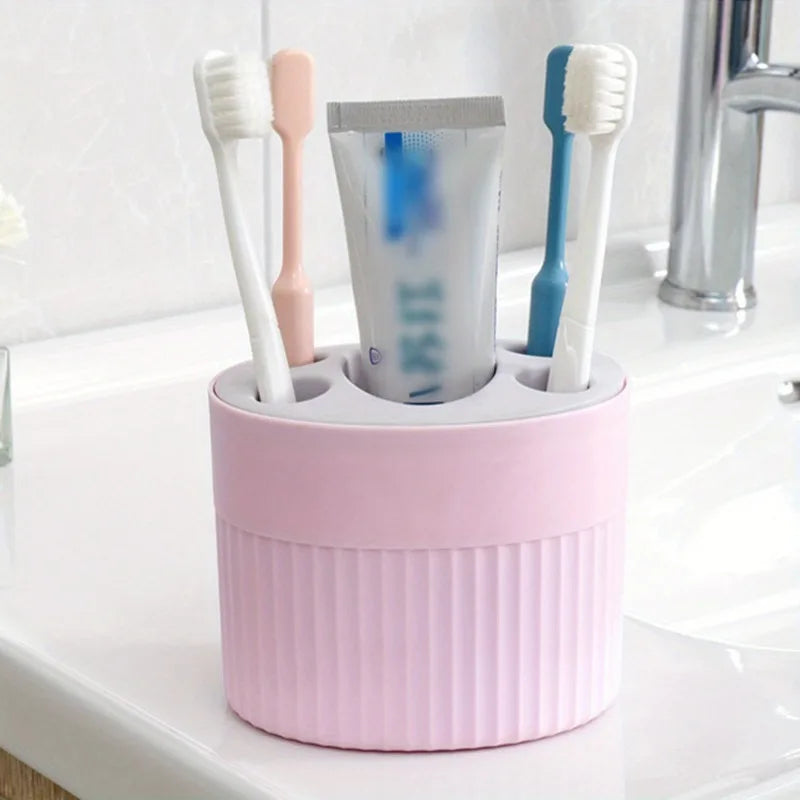 1pc Simple and Stylish Plastic Toothbrush and Toothpaste Organizer - Freestanding Toothbrush Holder for Bathroom Accessories