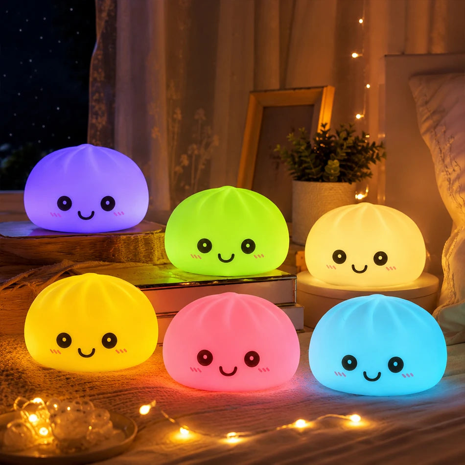 2027 New Dumpling Night Lights Glowing Dumplings Desktop Ornament Cute Glowing Dumpling Steamer Box Kawaii Dumpling Lights Gifts