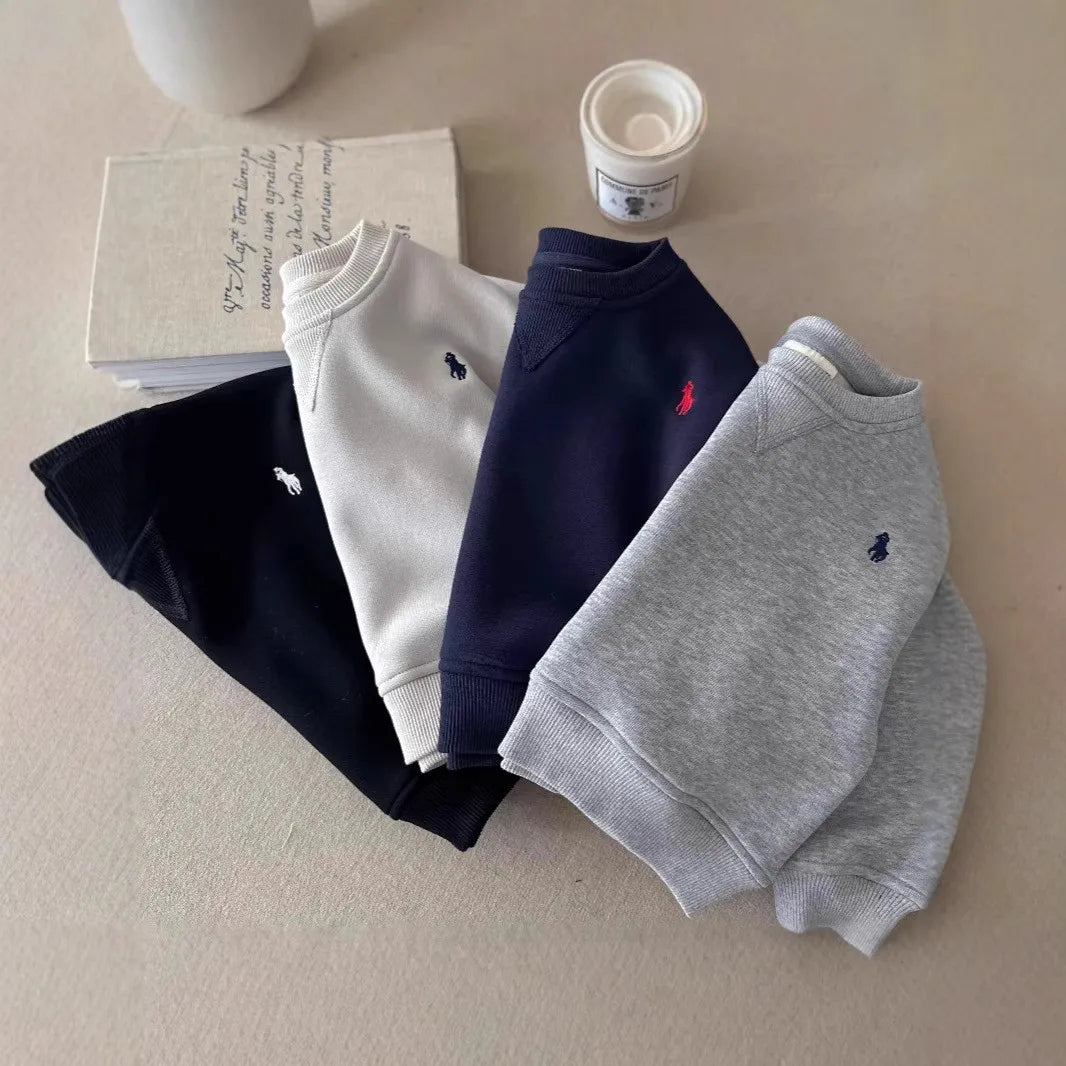 TZ2514 Korean Style Children's Winter Outfit Set Unisex Simple Fleece Sweatshirt Set Baby Trendy Warm Ensemble