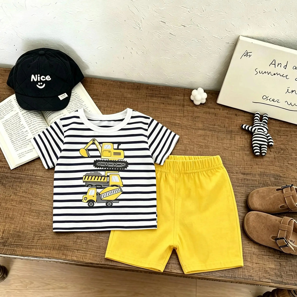 Summer Child Costume Cartoon TShirt+Shorts Two Piece Set Boys And Girls Printed Tees All-match Shorts Toddler Cartoon Suits